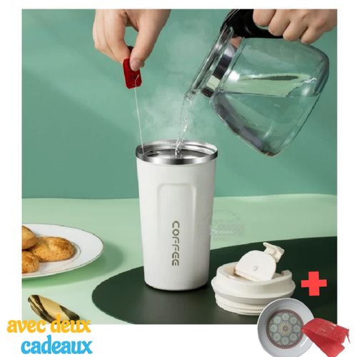 Tasse Thermos à café en acier inoxydable avec affichage thermique et couvercle
 Fiche Technique et Prix au Maroc
