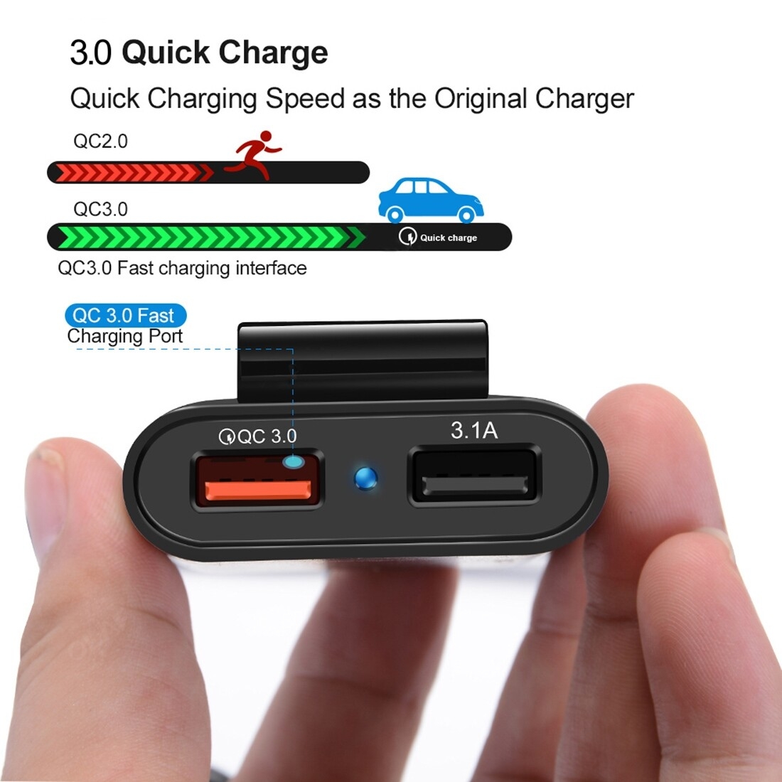 HMQ-C801 Chargeur de voiture USB 1,8 m 8A Max 4 ports avec concentrateur USB extensible pour le chargement des sièges avant et arrière (noir)