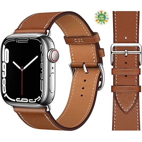 Compatible pour Apple Watch Band 45mm 41mm 44mm 42mm 40mm 38mm Bracelet en cuir pour femme Homme Bracelet simple tour pour iWatch série 7 6 SE 5 4 3 2 1 marron
 Fiche Technique et Prix au Maroc