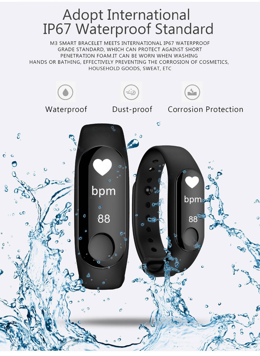 Heart rate blood pressure monitor fitness tracker band watch m3 smart bracelet