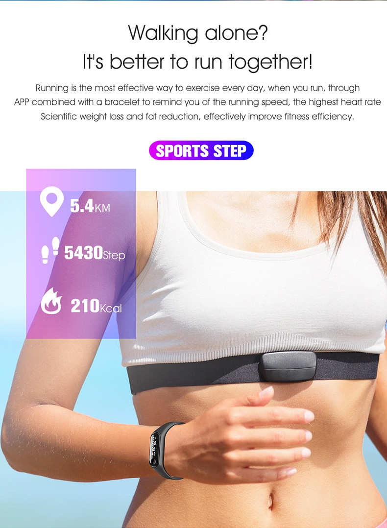 Heart rate blood pressure monitor fitness tracker band watch m3 smart bracelet