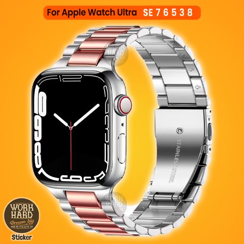 Bracelet en acier inoxydable, pour apple watch Arg-Rose Serie 8 7 6 5 4 3 2 SE+Sticker
 Fiche Technique et Prix au Maroc