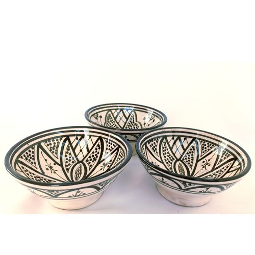 3 saladiers artisanales de poterie décoré en noir/blanc
 Fiche Technique et Prix au Maroc