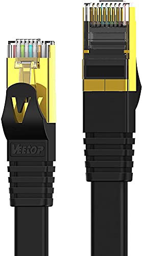 Veetop Cat 7 - Cable Ethernet Cat 7 5m plat Haut D¨¦bit 10Gbps, C?ble Lan internet avec Connecteurs Rj45 Plaqu¨¦s Or ¨C Noir Avis, Fiche Technique et Prix au Maroc