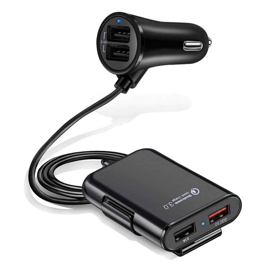 HMQ-C801 Chargeur de voiture USB 1,8 m 8A Max 4 ports avec concentrateur USB extensible pour le chargement des sièges avant et arrière (noir)