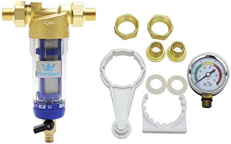 TOPWAY Préfiltre à eau Lavable et réutilisable Filtre à eau pour sédiments Robinet Purificateur d'eau Préfiltre à osmose Acier inoxydable 60 microns, avec manomètre 150203 Avis, Fiche Technique et Prix au Maroc