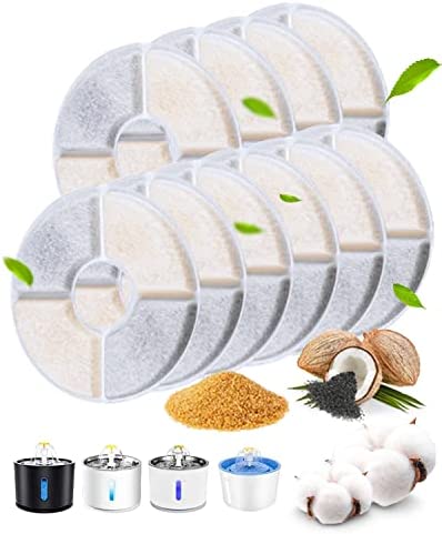 Gemokrt 10pcs Filtre Fontaine Eau Chat, Filtre Catit avec 4 Couches de Filtrage, Contiennent du Carbone Activé, de La Résine D'échange D'ions, Ajusté pour Les Chats, Les Chiens, L'animal Avis, Fiche Technique et Prix au Maroc