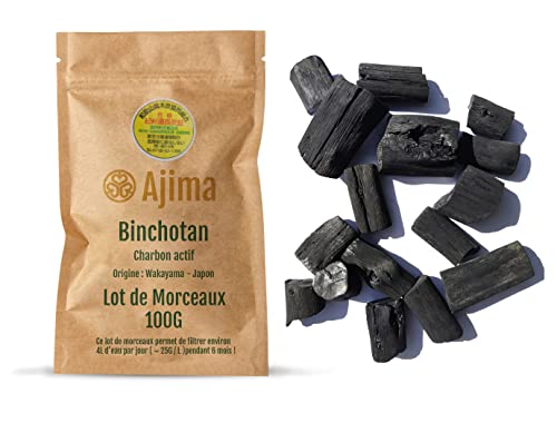 Ajima Binchotan 100G Morceaux - Purificateur d'eau Végétal Naturel - Charbon Actif Bio pour Eau - Bois de Chêne Vert Japonais de Wakayama Certifié - Idéal pour Filtrer l'eau en Carafe Avis, Fiche Technique et Prix au Maroc