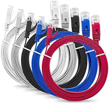 Paquet de 5 Câbles LAN CAT6 RJ45 Extra Plat et Mince - UTP – 32AWG – 0.5 mètre - Multicolores (Gris, Bleu, Blanc, Noir, Rouge) - avec 15 Attaches de câbles Avis, Fiche Technique et Prix au Maroc