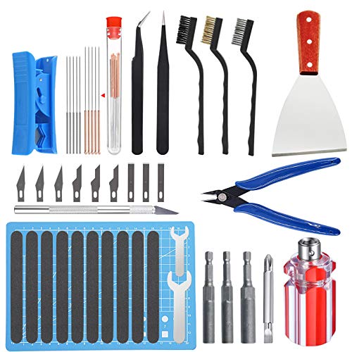 HAWKUNG 36 PCS Imprimante 3D Tool Kit, 3 en 1 Changement Buse Outil, Aiguilles, Pinces, Clé, Grattoir, Brosse, Tapis de Coupe, Nettoyer Couteaux pour Changement Buse et Modèle Démontage, Nettoyage Fiche Technique et Prix au Maroc