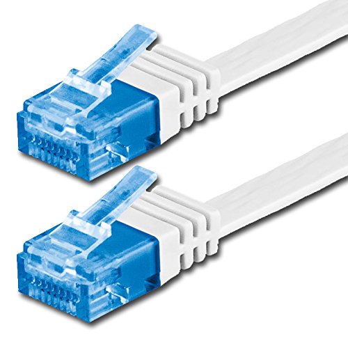 5m - Câble plat CAT6a Ethernet (500 Mhz) blanc - 1 piece (Cat 6a) - transfert de données haut supplémentaire - | 5m | jusqu'à 10000 Mo/s | Câble Réseau RJ45 | ruban | mince | Gigabit | 8P8C ( Or plaqué 3? ) des surfaces de contact | CAT5 CAT6 compatible | Ribbon cable | idéal pour les planchers , stratifié, parquet , bandes frontalières , des plinthes , des tapis Avis, Fiche Technique et Prix au Maroc