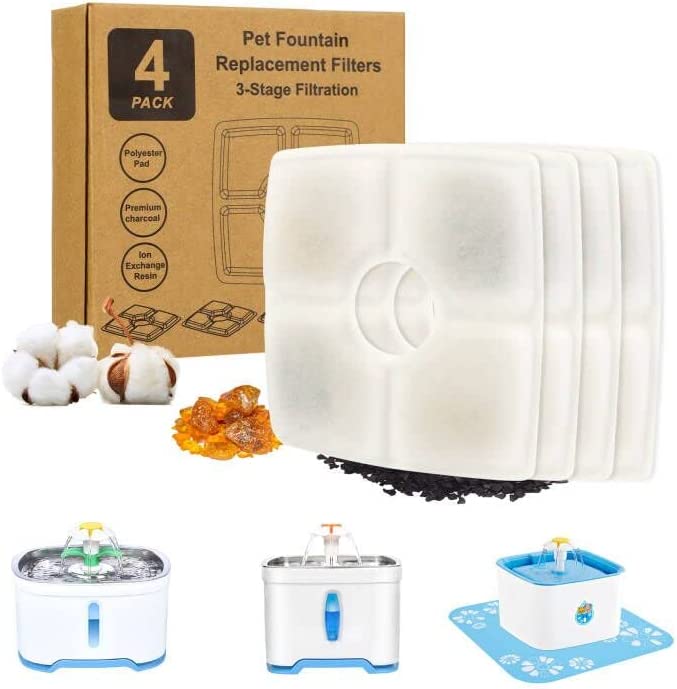 JOPHEK 4 Pièces Filtre Fontaine a Eau pour Chat, Remplacement pour Chat et Chien en Acier Inoxydable Fontaine à Fleurs, Carré Avis, Fiche Technique et Prix au Maroc