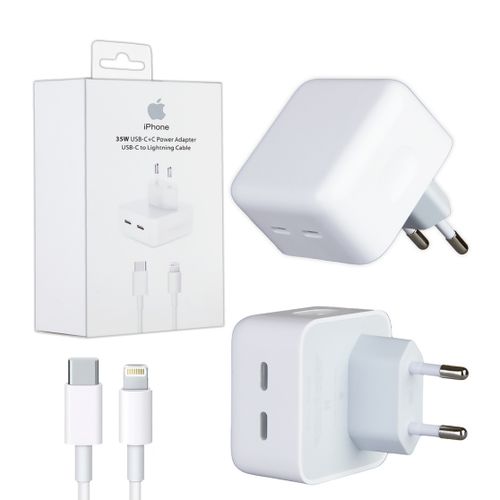 Apple Chargeur iphone 35 W à double port USB-C Interface de Sortie: 2 ports C Chargeur Pour iPhone 13 /14
 Fiche Technique et Prix au Maroc