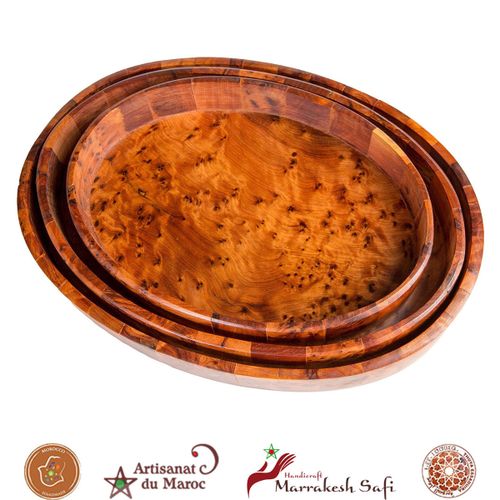 Artisanat du Maroc Plateaux en Bois - Set de 3 plateaux Ovales en racine de thuya
 Fiche Technique et Prix au Maroc