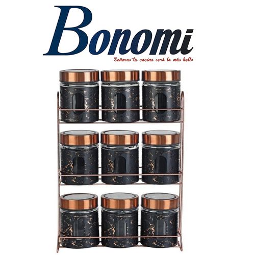 Bonomi Service à épices de 9 pièces + support , NOIR
 Fiche Technique et Prix au Maroc