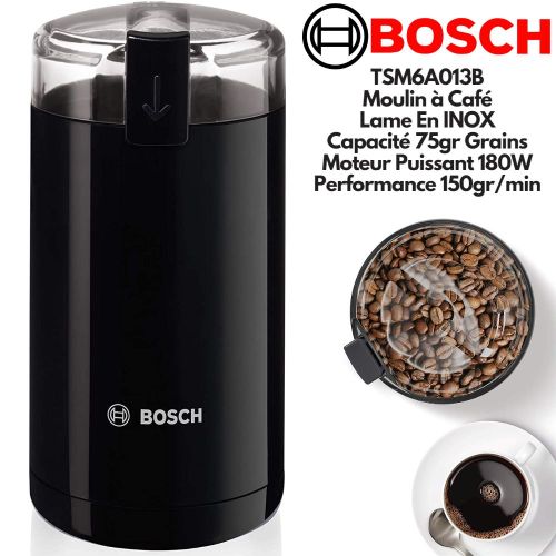Bosch Moulin à café et épices en inox Très Puissant 180W-Lames inox pour une mouture parfaite-75 Grs
 Fiche Technique et Prix au Maroc