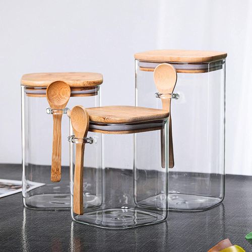 Bouteilles hermétiques avec cuillères, Bocaux en verre pour Thé Café et Grains
 Fiche Technique et Prix au Maroc