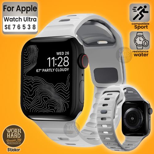 Bracelet Sport-Résistant imperméable,pour apple watch Gris Serie 8 7 6 SE+Sticker
 Fiche Technique et Prix au Maroc