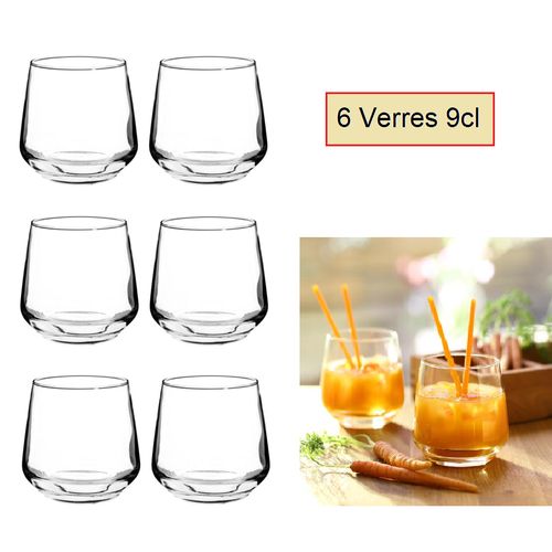 Ensemble de 6 Verres à jus ou à eau, gobelets en verre transparent ,9cl
 Fiche Technique et Prix au Maroc