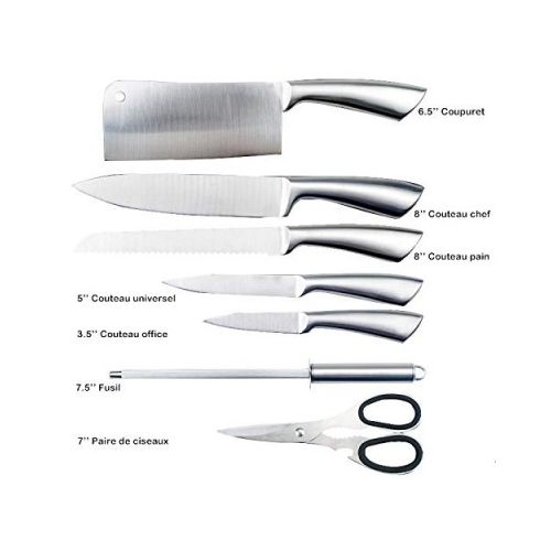 Home Set de 5 couteaux en inox avec ciseau,  support -Inox
 Fiche Technique et Prix au Maroc