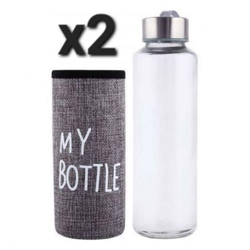 Lot 2 Bouteille d'eau et Boisson en Verre & Belle Housse  motif My bottle 500ML
 Fiche Technique et Prix au Maroc