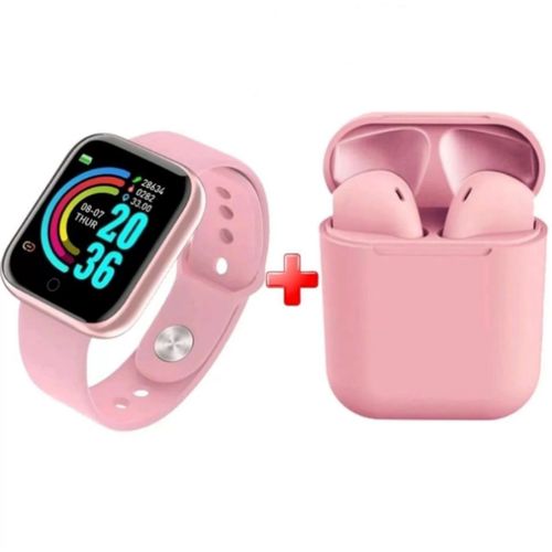 Pack écouteur bluetooth i12 rose + smart watch y68 rose smart bracelet
 Fiche Technique et Prix au Maroc