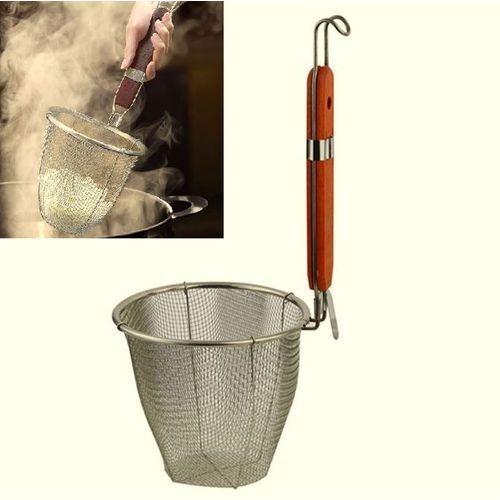 Passoire à maillage verticale avec poigné bois Panier à frites & à nouilles INOX
 Fiche Technique et Prix au Maroc