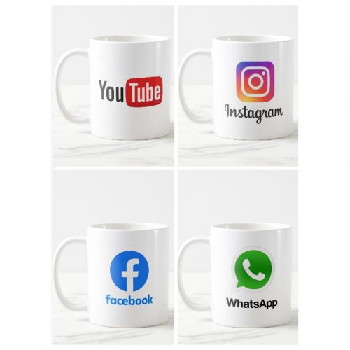 Set de 4 Mug / tasses á café personnalisés facebook youtube whatsapp instagram
 Fiche Technique et Prix au Maroc
