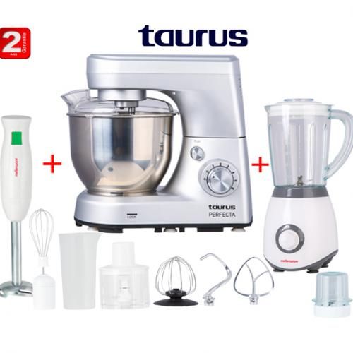 Taurus Pack Robot Pétrin 5LPerfecta +blender 1.5L+ Robot Mixeur plongeant inox plus
 Fiche Technique et Prix au Maroc