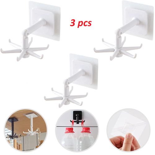 pakc de 3 Crochets mural adhésifs multi-usages rotatif à 360 degrés
 Fiche Technique et Prix au Maroc