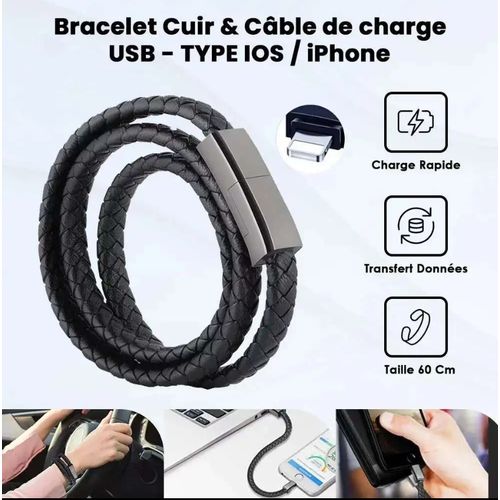 Bracelet chargeur d'iPHone bracelet cuir lightning pour iPhone 5s et plus
 Fiche Technique et Prix au Maroc