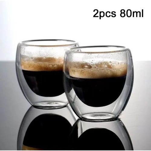 2 tasses à café double paroi 80ml pour espresso capsule verre café
 Fiche Technique et Prix au Maroc