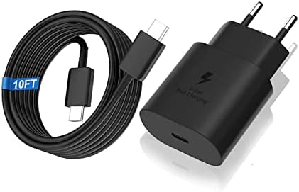 Chargeur Super Rapide Type C, 25W USB C Chargeur Mural Charge Rapide avec 10FT Long Câble de Chargeur Type C pour Samsung Galaxy S23/S23+/S23 Plus/S22/S22 Ultra/S22+/S21/S20/Note 20/Z Fold 4, Noir Fiche Technique et Prix au Maroc