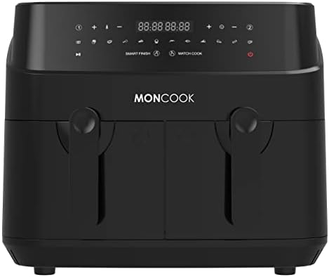 MONCOOK Friteuse a Double Air - 4,5 L X 2 Zones Independantes - Finition Garantissant Les Deux Finitions Simultanement - Airfryer a Affichage Numerique a LED avec 12 Programmes - Friteuse sans Huile Avis, Fiche Technique et Prix au Maroc
