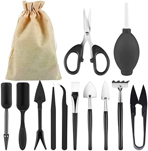 13PCS Outils de Jardin Kit Bonsai, Mini Outils Jardinage Pour Plantes D'intérieur et Culture Professionnelle de Bonsai, Outils Bonsai Avec Sac de Rangement Portable, Pelle, Râteau, Brosse (Noir) Avis, Fiche Technique et Prix au Maroc