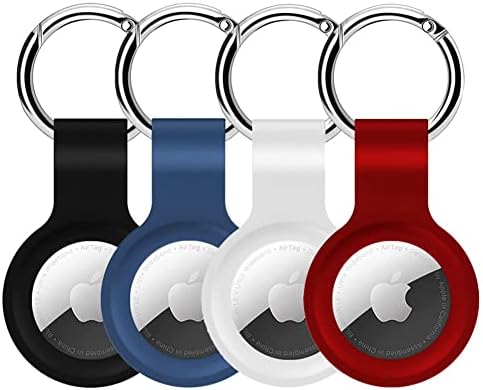 Alsukeay Lot de 4 étuis de Protection en Silicone pour AirTag avec Porte-clés - Compatible avec AirTag Tracker Portefeuille, Sacs à Dos, Bagages, Chien, Chat (Noir/Bleu/Blanc/Rouge) Avis, Fiche Technique et Prix au Maroc