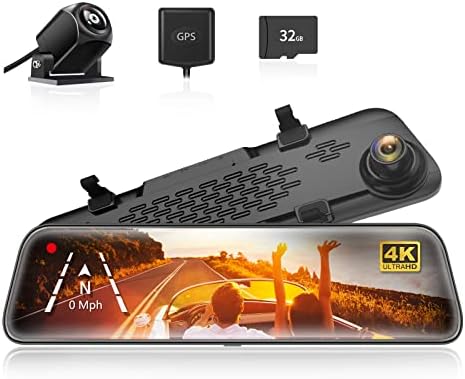 WOLFBOX 12" 4K Rétroviseur Dash Cam caméra de recul, 2160P Full HD Rétroviseur, Sony IMX335 Vue Avant et Arrière Double Lentille, LDWS, Aide au Stationnement, Carte 32 Go et GPS Fiche Technique et Prix au Maroc
