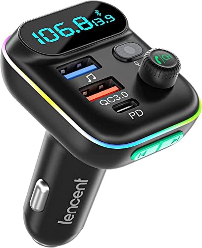 LENCENT Transmetteur FM Bluetooth Voiture, Allume Cigare Bluetooth 5.0 Émetteur Radio, Chargeur Rapide de Voiture PD Type C+ QC3.0, Appels Mains Libres, Lecteur de Musique MP3 Basse Support U Disk Fiche Technique et Prix au Maroc