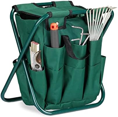 Relaxdays 10020714 Tabouret porte-outils de jardinage 16 poches et compartiment intérieur pliable HxlxP: 42 x 30 x 39 cm, vert Avis, Fiche Technique et Prix au Maroc