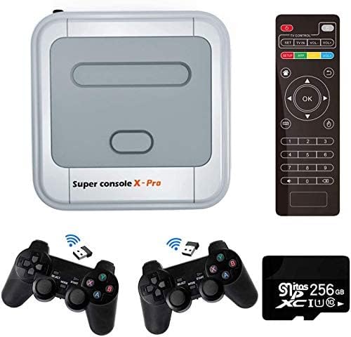 Console de jeu rétro Super Console X Pro, lecteur de jeu vidéo Mini TV avec carte 256 Go pour sortie HDMI TV 4K, intégré dans plus de 50 000 jeux, 2 Gamepads support NES / N64 / PS1 / PSP, WiFi / LAN Fiche Technique et Prix au Maroc