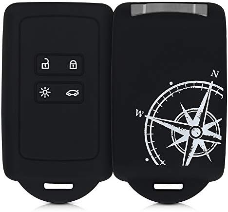 kwmobile Accessoire clé de Voiture Compatible avec Renault Smart Key 4-Bouton (Keyless Go Uniquement) - Coque en Silicone Souple avec Embout Porte-Clé - Boussole Blanc-Noir Fiche Technique et Prix au Maroc