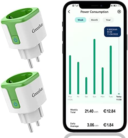 Prise Connectée, GreenSun 16A Prise WiFi Compatible avec Alexa, Google Home, Lot de 2 Prises Programmables avec Mesure de Consommation d'Énergie, Commande Vocale et Contrôle à Distance Avis, Fiche Technique et Prix au Maroc