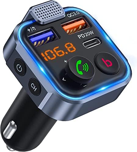 LENCENT Transmetteur FM Bluetooth Voiture, Allume Cigare Bluetooth 5.0 Émetteur Radio, Chargeur Rapide de Voiture PD 20W Type C+ QC3.0, Appels Mains Libres, Lecteur de Musique MP3 Basse Support U Disk Fiche Technique et Prix au Maroc