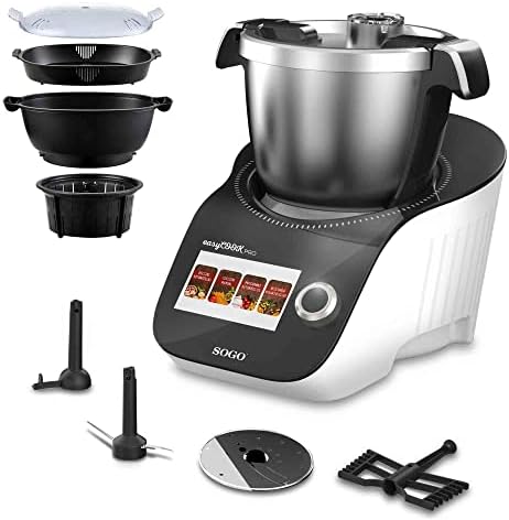 Sogo SS-14565 Robot culinaire multifonction - écran tactile, balance intégrée, robot culinaire, cuiseur vapeur, mixeur - 8 modes automatiques, 12 vitesses, 3,5 litres, acier inoxydable Avis, Fiche Technique et Prix au Maroc