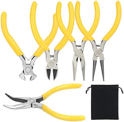 CHALA 5 pièces outils de pinces de fabrication de bijoux, pinces à bec fin, pinces à bec rond, coupe-fil, pinces à bec courbé, pinces à bec plat pour la fabrication de bijoux bricolageAvis,  Fiche Technique et Prix au Maroc