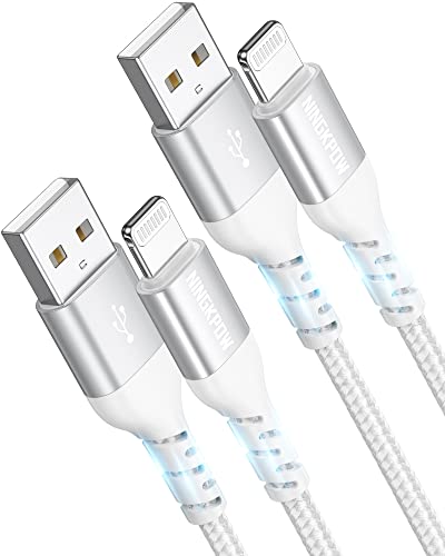 NINGKPOW Cable iPhone Chargeur iPhone [2M/Lot de 2] Certifié MFi Câble Lightning Nylon Tressé Fil Lightning Charge Rapide Cordon pour iPhone 14 13 12 11 Pro Max Mini XR XS X 8 7 Plus 6s SE 2020-Argent Fiche Technique et Prix au Maroc