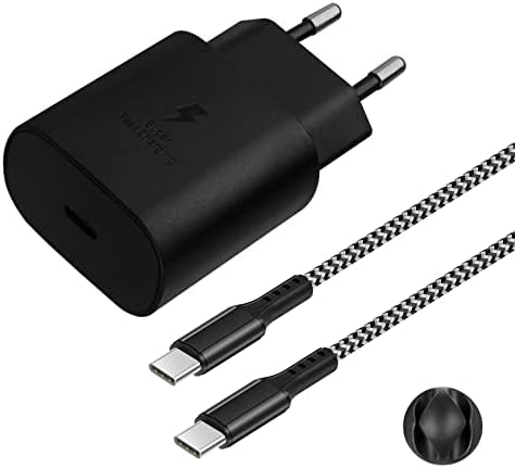Chargeur Rapide USB C 25 W PD3.0 pour Samsung Galaxy S22/S22+/S22 Ultra/S21+/S21 Ultra/Z Flip 3/Z Fold 3 5G/S20/Note20/10/9/S10/S9/S8/iPad Pro 12.9, avec Nylon de Type C Câble de Charge 2 m (Noir) Fiche Technique et Prix au Maroc