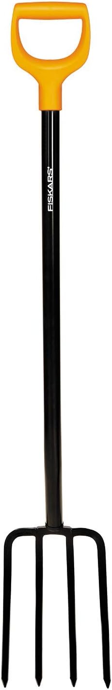 Fiskars Fourche à bêcher pour sols durs et caillouteux, Avec 4 dents, Longueur : 122 cm, Manche en acier de haute qualité, Noir/Orange, Solid, 1003458 Avis, Fiche Technique et Prix au Maroc