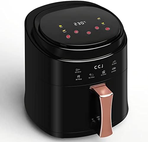 Friteuse à air CCJ avec écran tactile digital led, 7 fonctions personnalisées, 75 à 230°C, 1400w, 1 à 8 portions, temps et recettes prédéfinis, sans huile, lavable au lave-vaisselle, noir Avis, Fiche Technique et Prix au Maroc