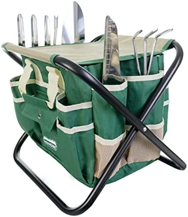 GardenHOME Ensemble d'outils de Jardinage Tout-en-Un 7 Pièces - 5 Outils Robustes en Acier Inoxydable, Tabouret Pliant Robuste, Sac à Outils en Toile Amovible Avis, Fiche Technique et Prix au Maroc